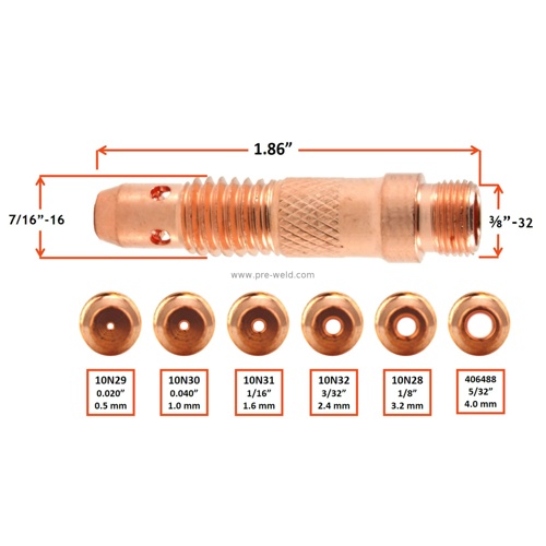 WP-17/18/26 TIG COLLET BODY COPPER 4.0mm 12.42G